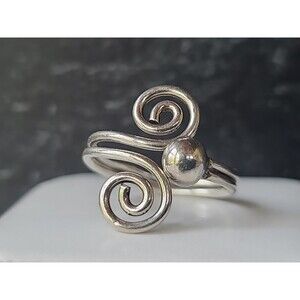 925 Sterling Silver Swirl Shaped Adjustable Ring, SIZE US 7 Vintage